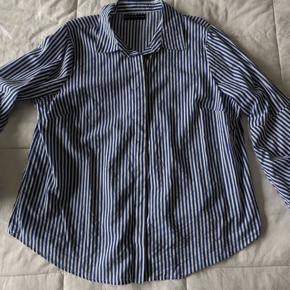 Women's 1X Striped Blouse Puffy Sleeves - Picture 7 of 14
